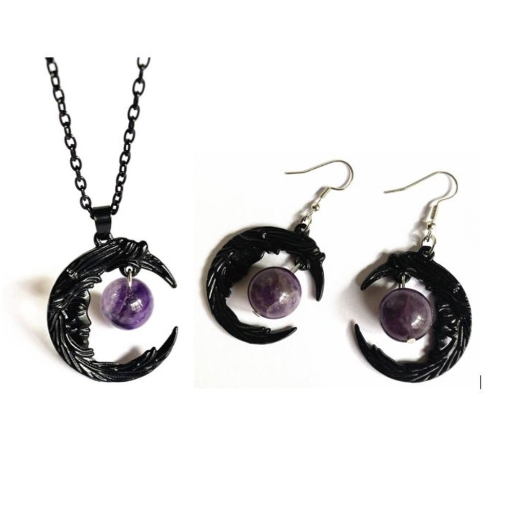 Crescent Moon Necklace + Earring Set